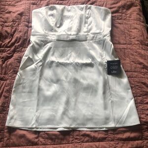 NWT Lulus Adorable Chicness White Satin Strapless Bow Mini Dress